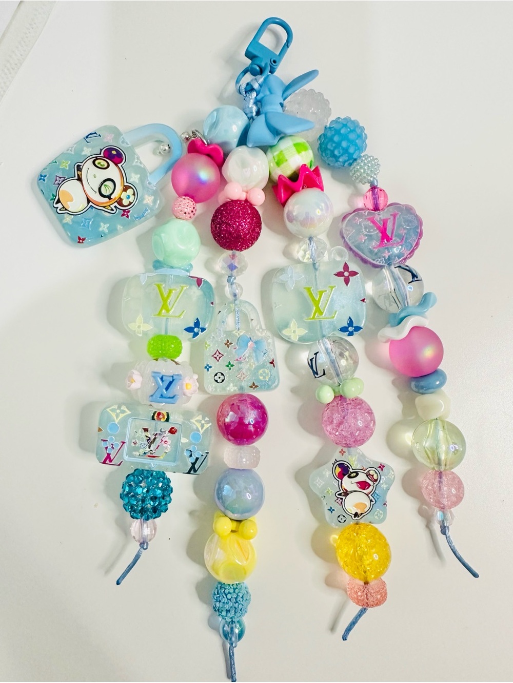 LV Pastel Beaded Phone/Bag Charm with LV Accents